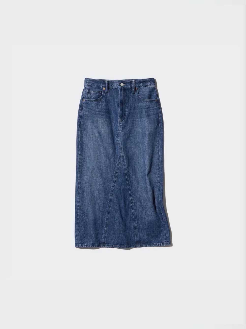 NWOT Uniqlo Dark Blue Denim Panel Long Cotton Casual Cottagecore Country Skirt